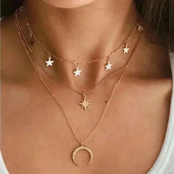 Fashion Jewelry Jewelry - 1 pc moon star tassel pendant necklace multi layers neck chain